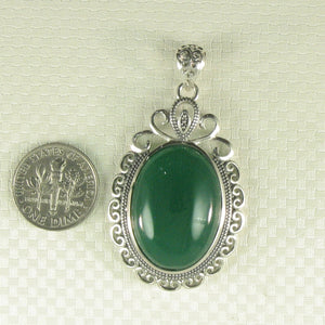 9210703-Solid-Sterling-Silver-Large-Cabochon-Oval-Green-Agate-Pendant