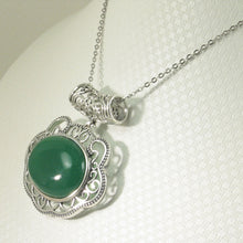 Load image into Gallery viewer, 9210713-Solid-Sterling-Silver-Lucky-Lock-Design-Green-Agate-Pendant
