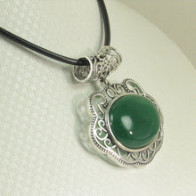Load image into Gallery viewer, 9210713-Solid-Sterling-Silver-Lucky-Lock-Design-Green-Agate-Pendant