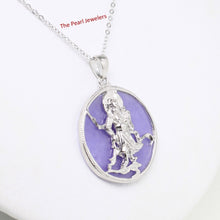 Load image into Gallery viewer, 9211102-Sterling-Silver-Guan-Gong-Tablet-Lavender-Jade-Oriental-Pendant