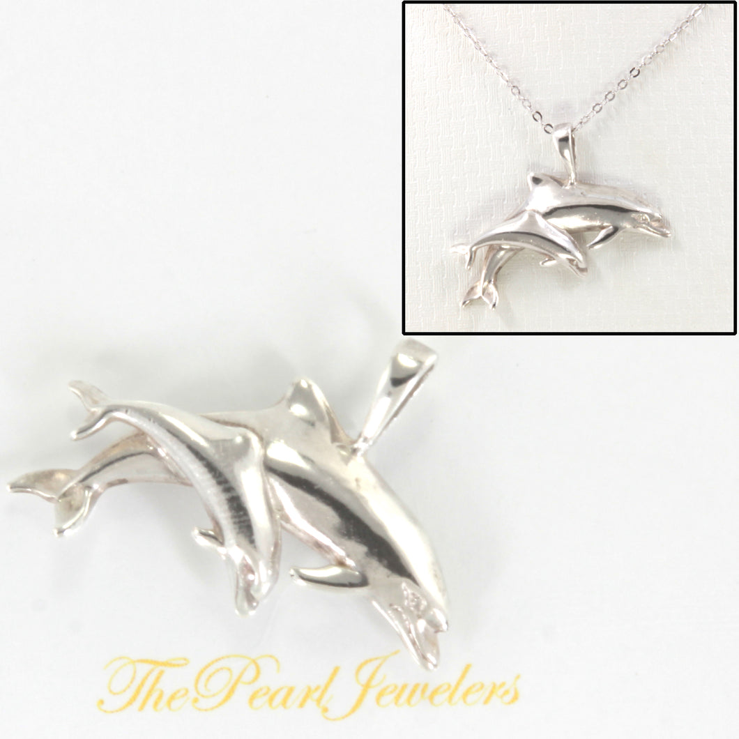 9230216-Mother-Child-Dolphin-Sterling-Silver-Pendant-Necklace