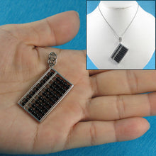 Load image into Gallery viewer, 9238881-Elegant-Beautiful-Abacus-Natural-Black-Onyx-Beads-Sterling-Silver-Pendant-Necklace