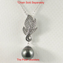 Load image into Gallery viewer, 92T0241-Natural-Black-Tahitian-Pearl-Cubic-Zirconia-Flame-Bale-Pendant