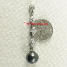 Load image into Gallery viewer, 92T0701-Silver-.925-Cubic-Zirconia-Black-Tahitian-Pearl-Pendant-Necklae