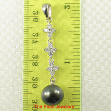 Load image into Gallery viewer, 92T0701-Silver-.925-Cubic-Zirconia-Black-Tahitian-Pearl-Pendant-Necklae