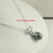 Load image into Gallery viewer, 92T0803-Silver-Cup-Genuine-Baroque-Natural-Gray-Tahitian-Pearl-Pendant-Necklace