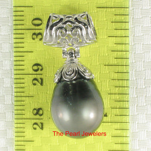 92T0803-Silver-Cup-Genuine-Baroque-Natural-Gray-Tahitian-Pearl-Pendant-Necklace