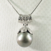 Load image into Gallery viewer, 92T0812-Genuine-Black-Gray-Tahitian-Pearl-Silver-Cup-Pendant-Necklace