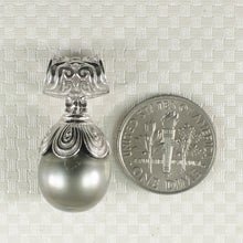 Load image into Gallery viewer, 92T0812-Genuine-Black-Gray-Tahitian-Pearl-Silver-Cup-Pendant-Necklace