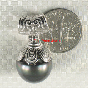 92T0813-Silver-925-Cup-Genuine-Black-Tahitian-Pearl-Pendant-Necklace