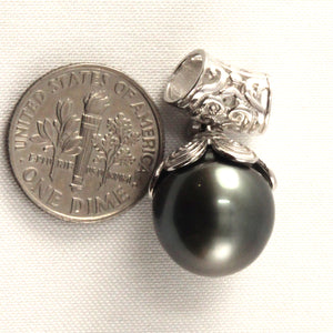 92T0814-Silver-Cup-Genuine-Black-Tahitian-Pearl-Pendant-Necklace
