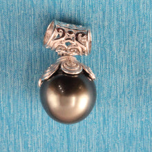 Load image into Gallery viewer, 92T0814-Silver-Cup-Genuine-Black-Tahitian-Pearl-Pendant-Necklace