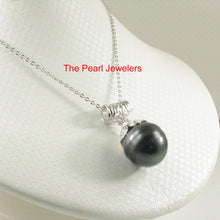 Load image into Gallery viewer, 92T0815-Genuine-Black-Tahitian-Pearl-Silver-925-Cup-Pendant-Necklace