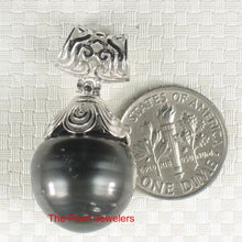 Load image into Gallery viewer, 92T0815-Genuine-Black-Tahitian-Pearl-Silver-925-Cup-Pendant-Necklace