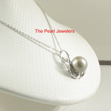 Load image into Gallery viewer, 92T1324-Silver-Genuine-Nature-Dark-Khaki-Tahitian-Pearl-Pendants-Necklace