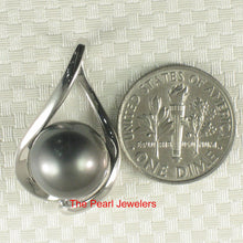 Load image into Gallery viewer, 92T1327-Genuine-Black-Tahitian-Pearl-Silver-Wave-Design-Pendant-Necklace