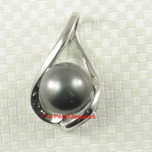 Load image into Gallery viewer, 92T1327-Genuine-Black-Tahitian-Pearl-Silver-Wave-Design-Pendant-Necklace