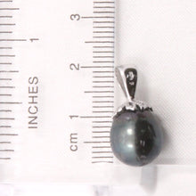 Load image into Gallery viewer, 92T2312D-Genuine-Black-Tahitian-Pearl-Silver-.925-Flower-Bale-Pendant-Necklace