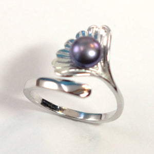 9300591-Solid-Sterling-Silver-.925-Black-Gray-Pearl-Ring-Shell-Style-Adjustable-Ring-Size