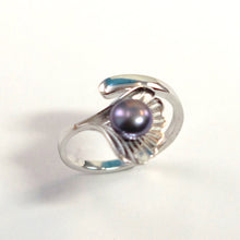 Load image into Gallery viewer, 9300591-Solid-Sterling-Silver-.925-Black-Gray-Pearl-Ring-Shell-Style-Adjustable-Ring-Size
