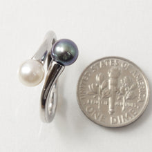 Load image into Gallery viewer, 9301094-Sterling-Silver-925-Twin-AAA-Black-White-Cultured-Pearl-Cocktail-Ring