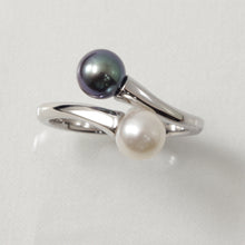 Load image into Gallery viewer, 9301094-Sterling-Silver-925-Twin-AAA-Black-White-Cultured-Pearl-Cocktail-Ring