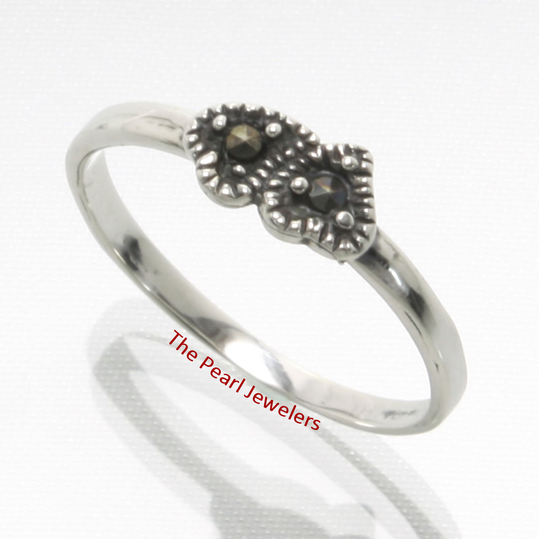 Twin Hearts 925 Sterling Silver Studded Marcasite Cocktail Ring