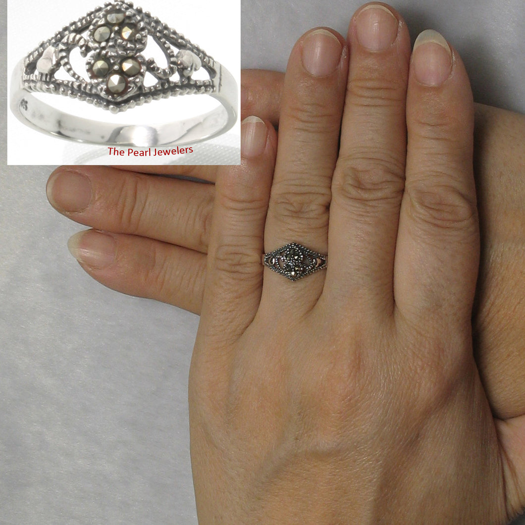 Double Heart Sterling Silver Marcasite Ring