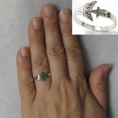 Star & Moon Sterling Silver Marcasite Ring