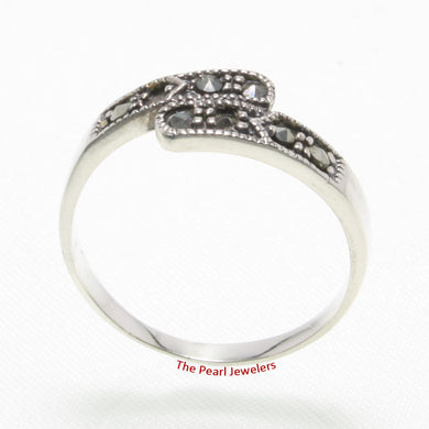 Twin Band Sterling Silver Studded Marcasite Cocktail Ring