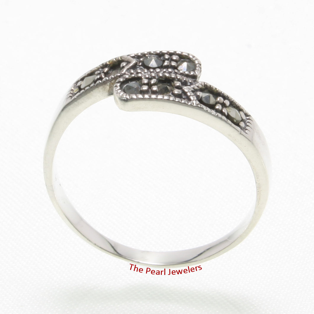 Twin Band Sterling Silver Studded Marcasite Cocktail Ring