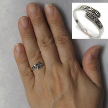 Load image into Gallery viewer, Twin Band Sterling Silver Studded Marcasite Cocktail Ring