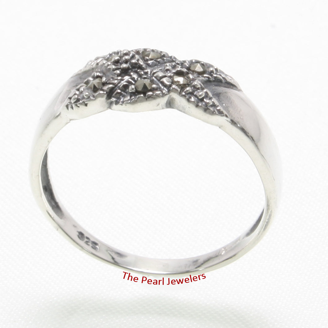 Sterling Silver X Design Marcasite Band Ring