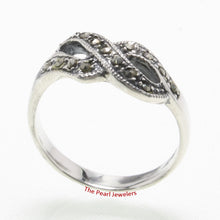 Load image into Gallery viewer, 9305201-Twist-Infinity-Sterling-Silver-Diamond-Cut-Marcasite-Band-Ring