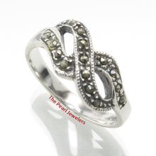Load image into Gallery viewer, 9305201-Twist-Infinity-Sterling-Silver-Diamond-Cut-Marcasite-Band-Ring