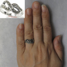 Load image into Gallery viewer, 9305201-Twist-Infinity-Sterling-Silver-Diamond-Cut-Marcasite-Band-Ring