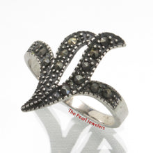 Load image into Gallery viewer, 9305231-Beautiful-Flame-Wisp-Sterling-Silver-Studded-Marcasite-Cocktail-Ring