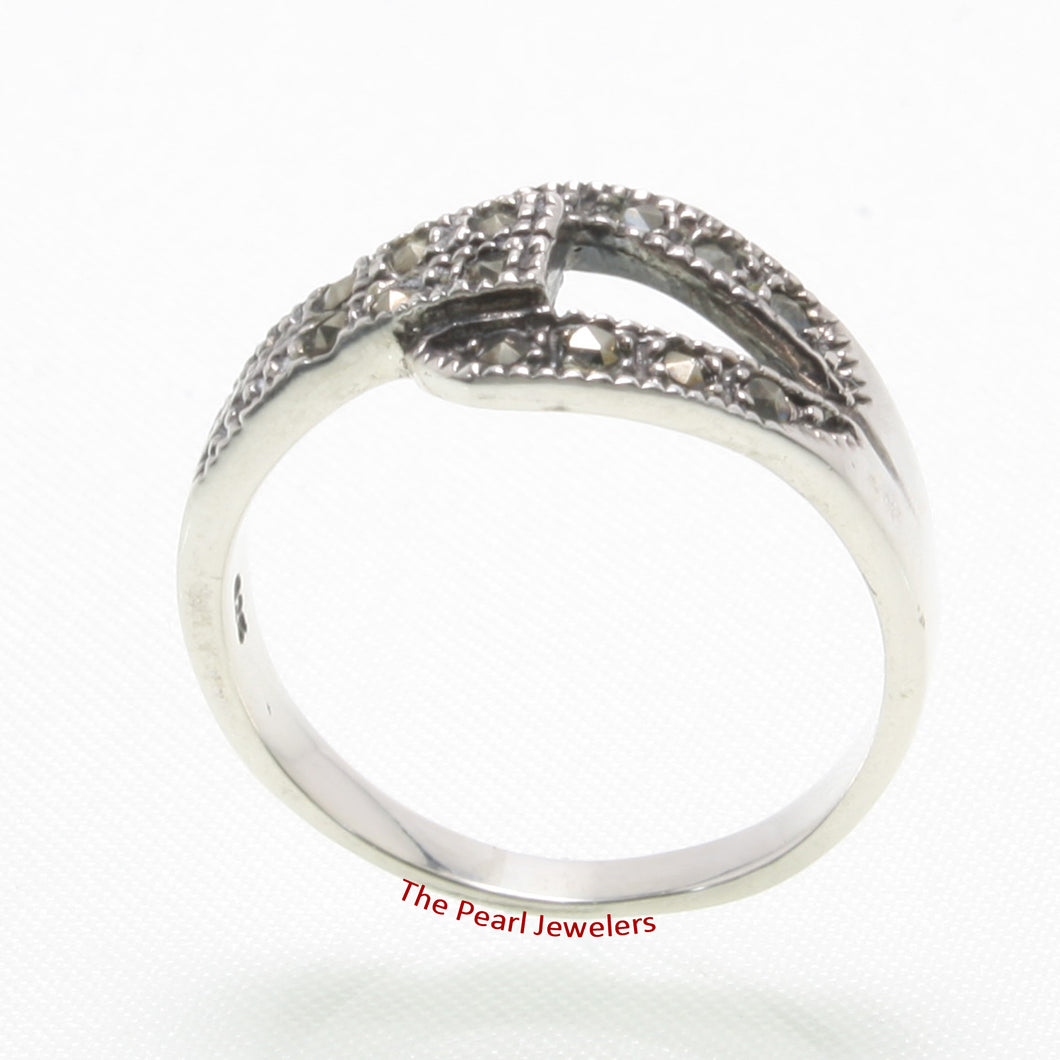 Sterling Silver Buckle Marcasite Ring