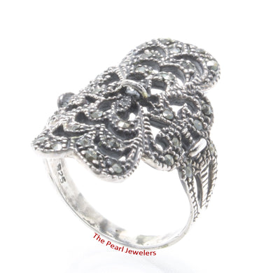 Sterling Silver Plait Wave Marcasite Ring