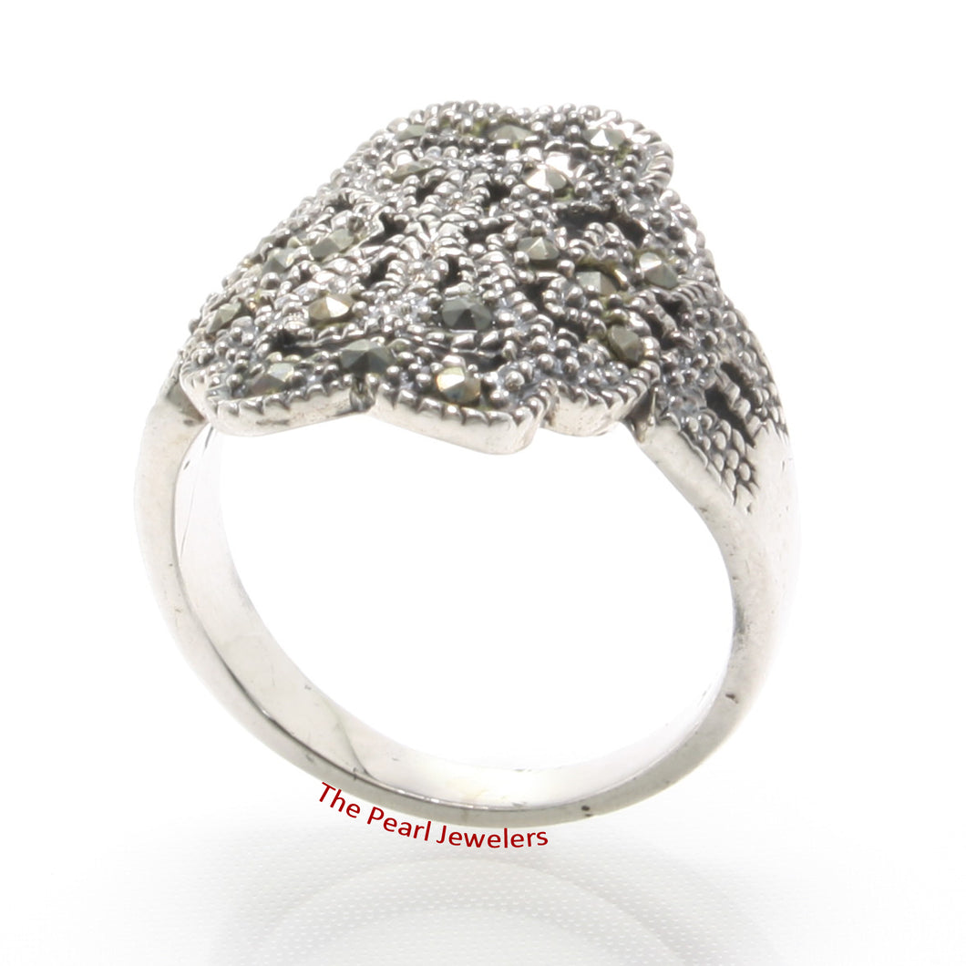 Sterling Silver Flower of Life Marcasite Cocktail Ring