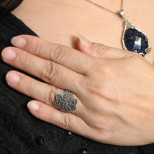 Load image into Gallery viewer, Sterling Silver Flower of Life Marcasite Cocktail Ring