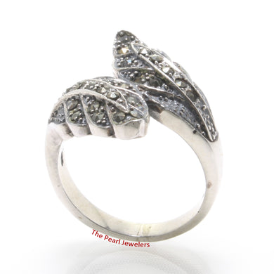 Sterling Silver Twin Leaf Marcasite Ring