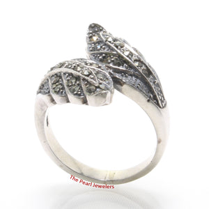 Sterling Silver Twin Leaf Marcasite Ring