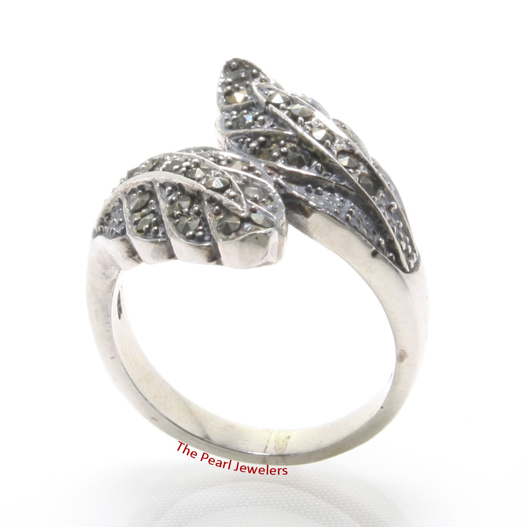 Sterling Silver Twin Leaf Marcasite Ring