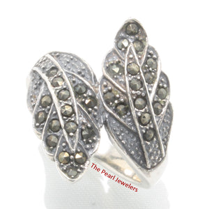 Sterling Silver Twin Leaf Marcasite Ring