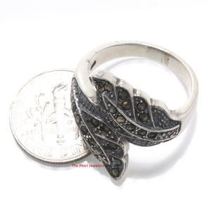 Sterling Silver Twin Leaf Marcasite Ring