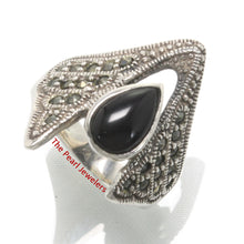 Load image into Gallery viewer, 9305361-Black-Onyx-Solid-Sterling-Silver-Studded-Marcasite-Cocktail-Ring