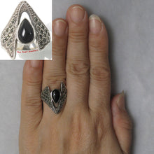 Load image into Gallery viewer, 9305361-Black-Onyx-Solid-Sterling-Silver-Studded-Marcasite-Cocktail-Ring