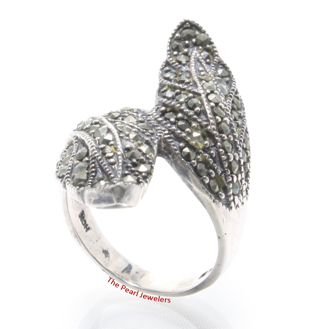 Sterling Silver Double Leaf Marcasite Ring