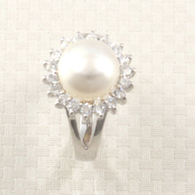 Load image into Gallery viewer, Solid 925 Sterling Silver Cultured Pearl &amp; Cubic Zirconia Women’s Cluster Ring